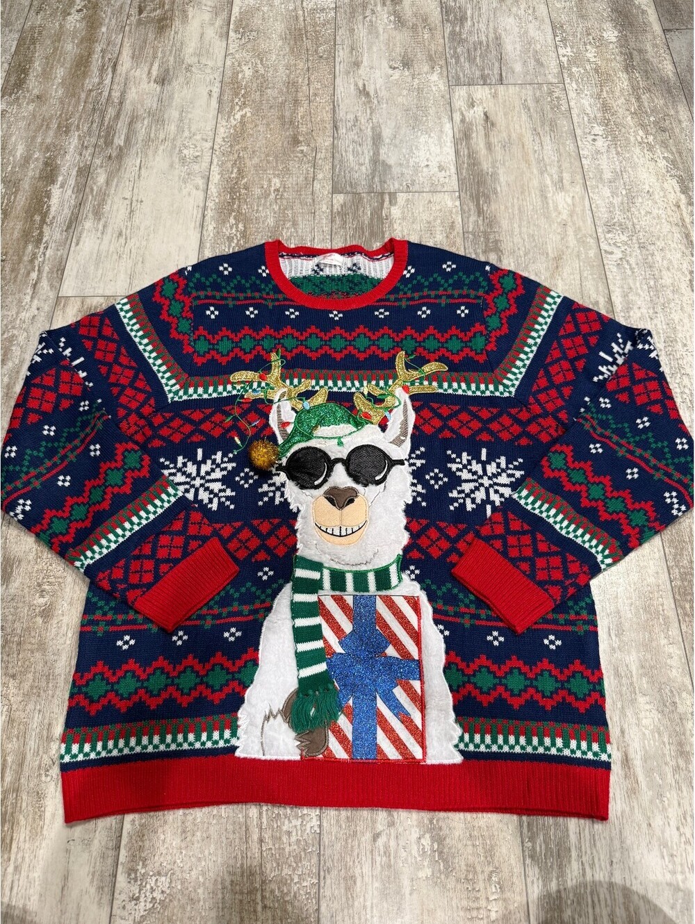 Holiday Time Mens XL Ugly Christmas Sweater Llama 3D